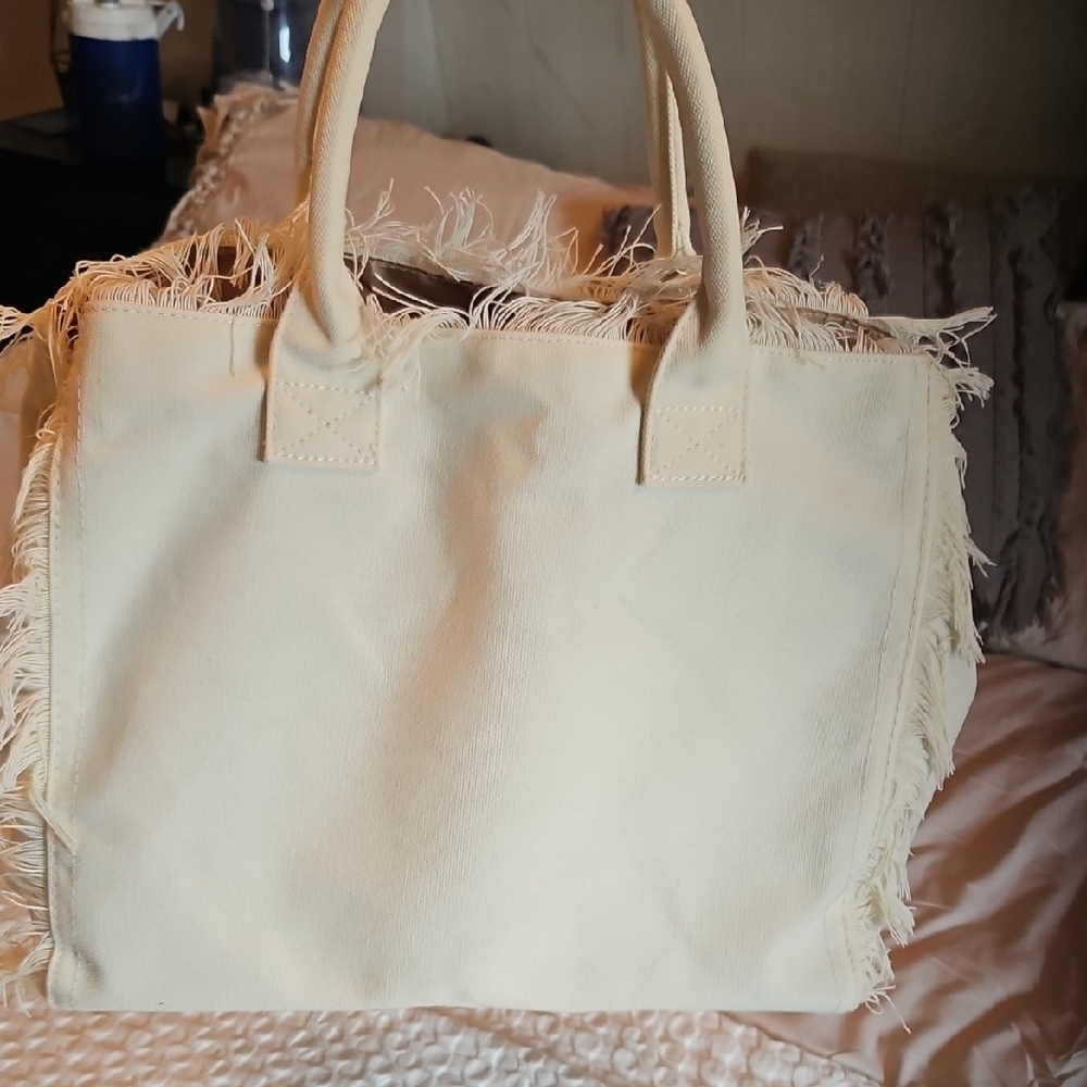 Fringed Cream Tote Bag